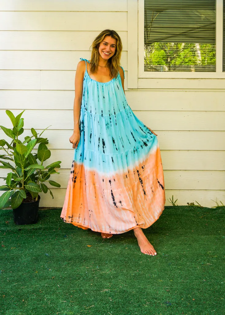 Sunset Bliss Hand Dyed Tiered Maxi Dress