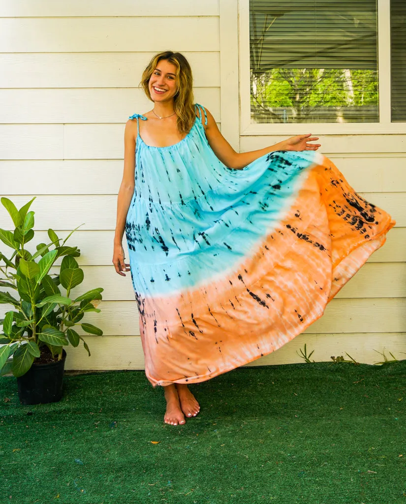 Sunset Bliss Hand Dyed Tiered Maxi Dress