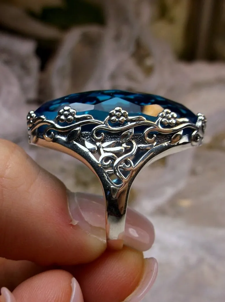 Swiss Blue Ring, Large Oval gem, Vintage Reproduction Jewelry #D97