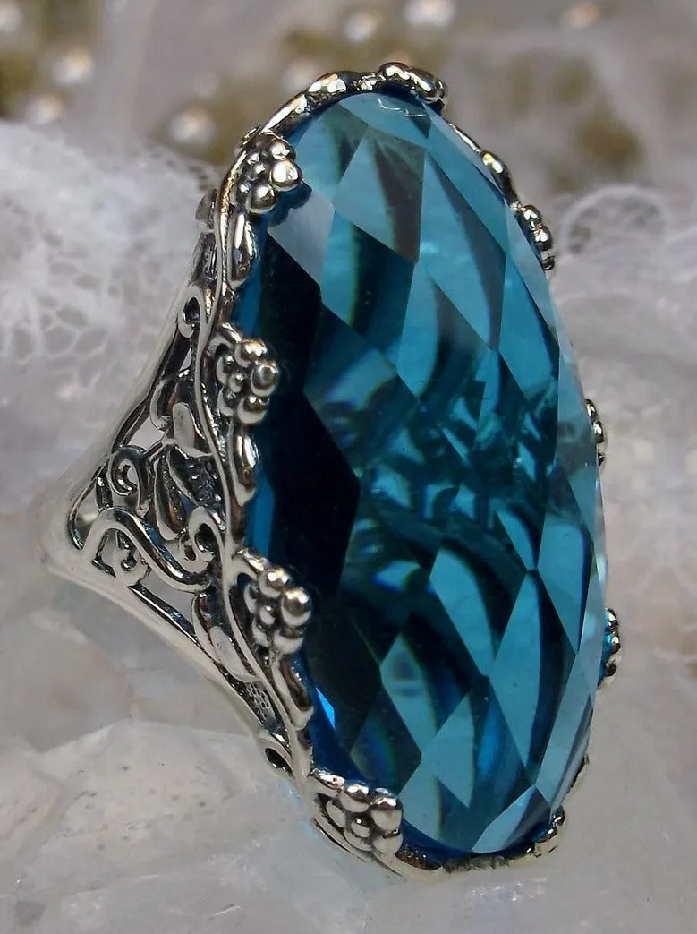 Swiss Blue Ring, Large Oval gem, Vintage Reproduction Jewelry #D97