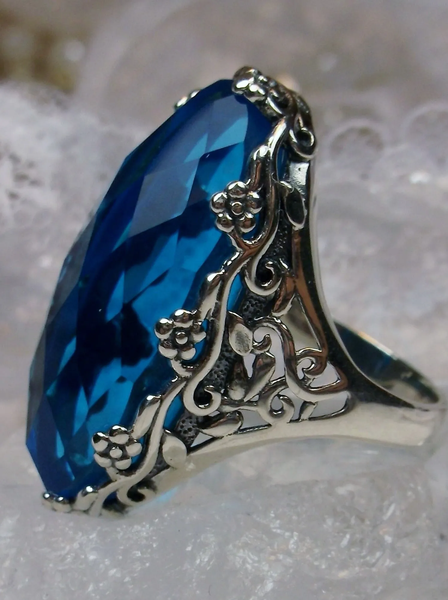 Swiss Blue Ring, Large Oval gem, Vintage Reproduction Jewelry #D97