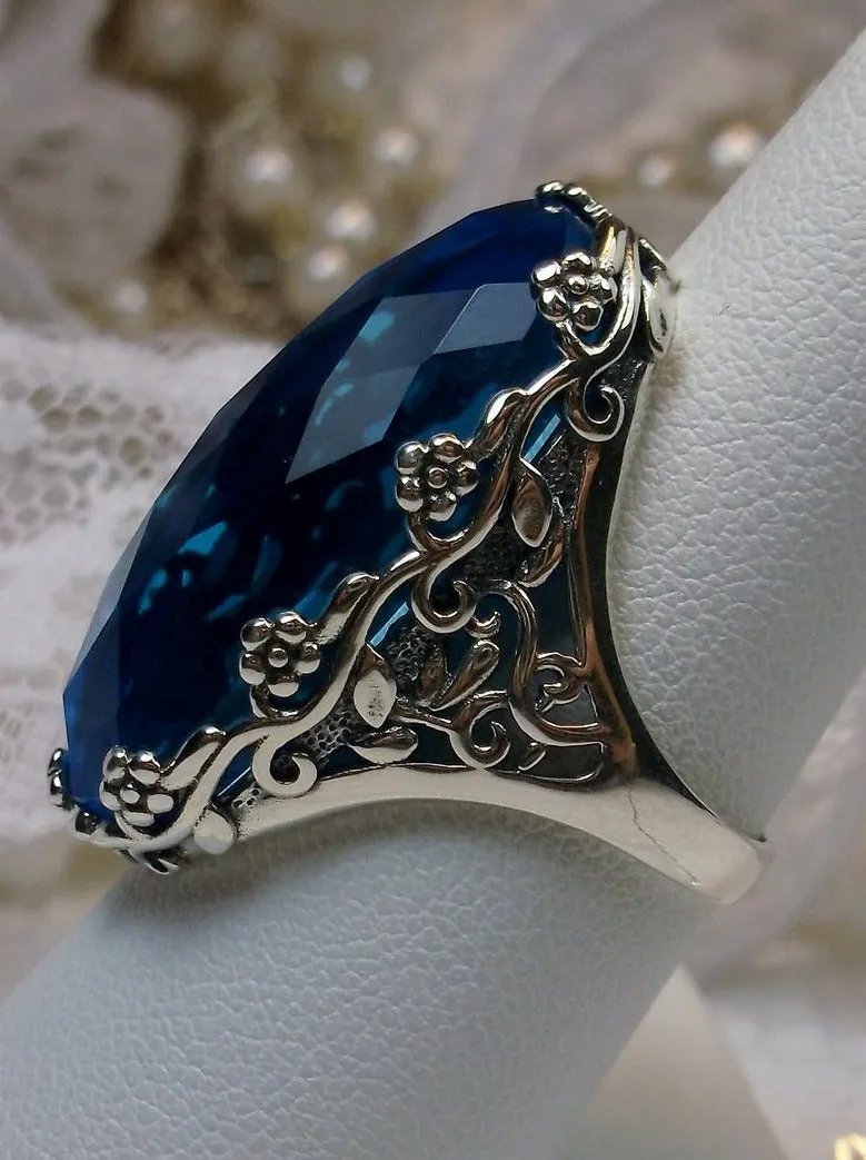 Swiss Blue Ring, Large Oval gem, Vintage Reproduction Jewelry #D97