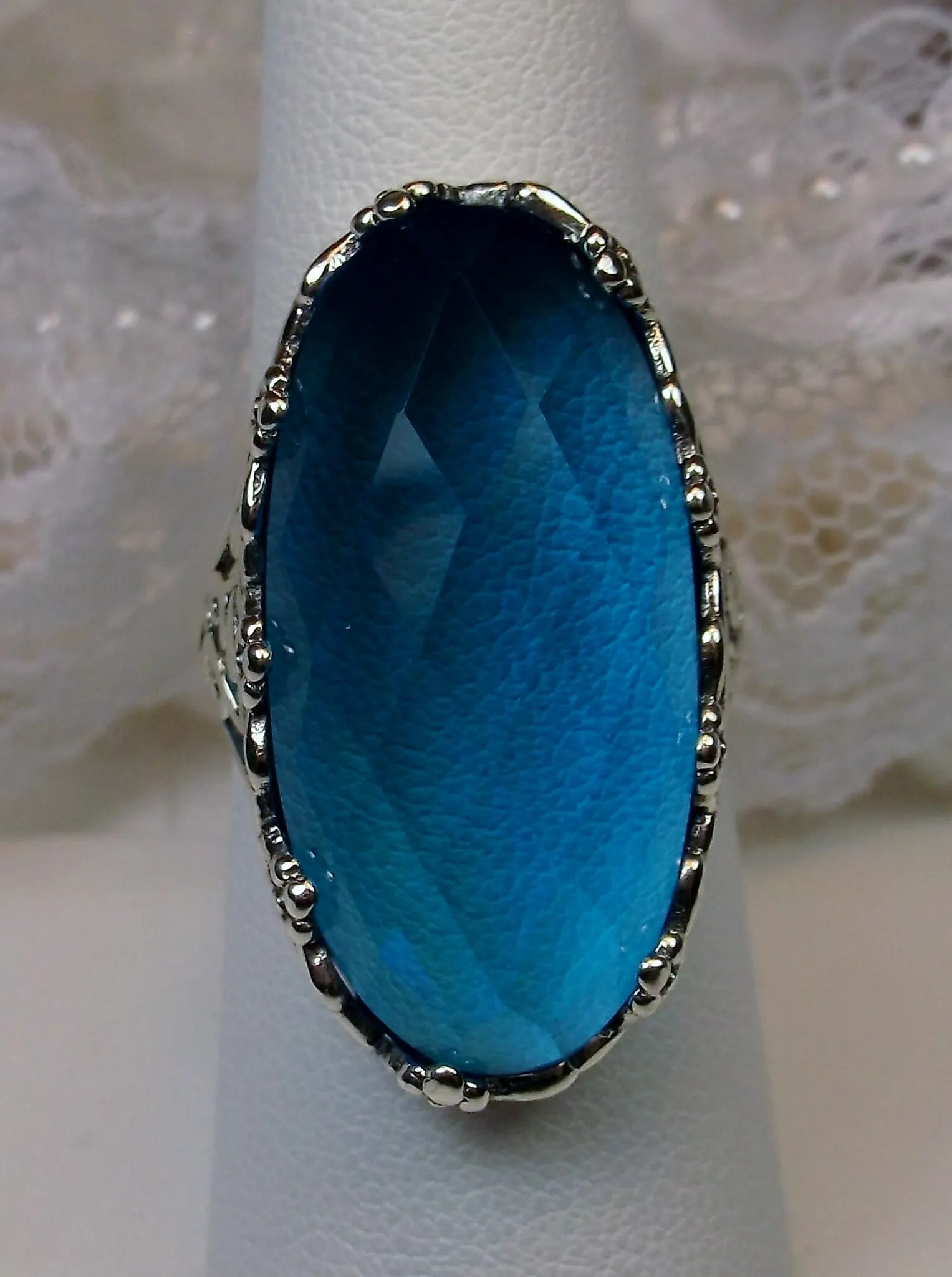 Swiss Blue Ring, Large Oval gem, Vintage Reproduction Jewelry #D97