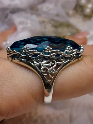 Swiss Blue Ring, Large Oval gem, Vintage Reproduction Jewelry #D97