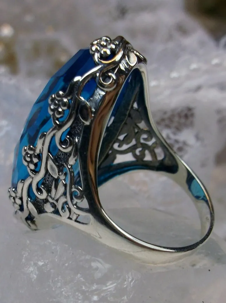 Swiss Blue Ring, Large Oval gem, Vintage Reproduction Jewelry #D97