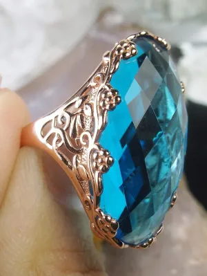 Swiss Blue Topaz Ring, Rose Gold plated Sterling Silver, Large Oval gem, Vintage Jewelry #D97