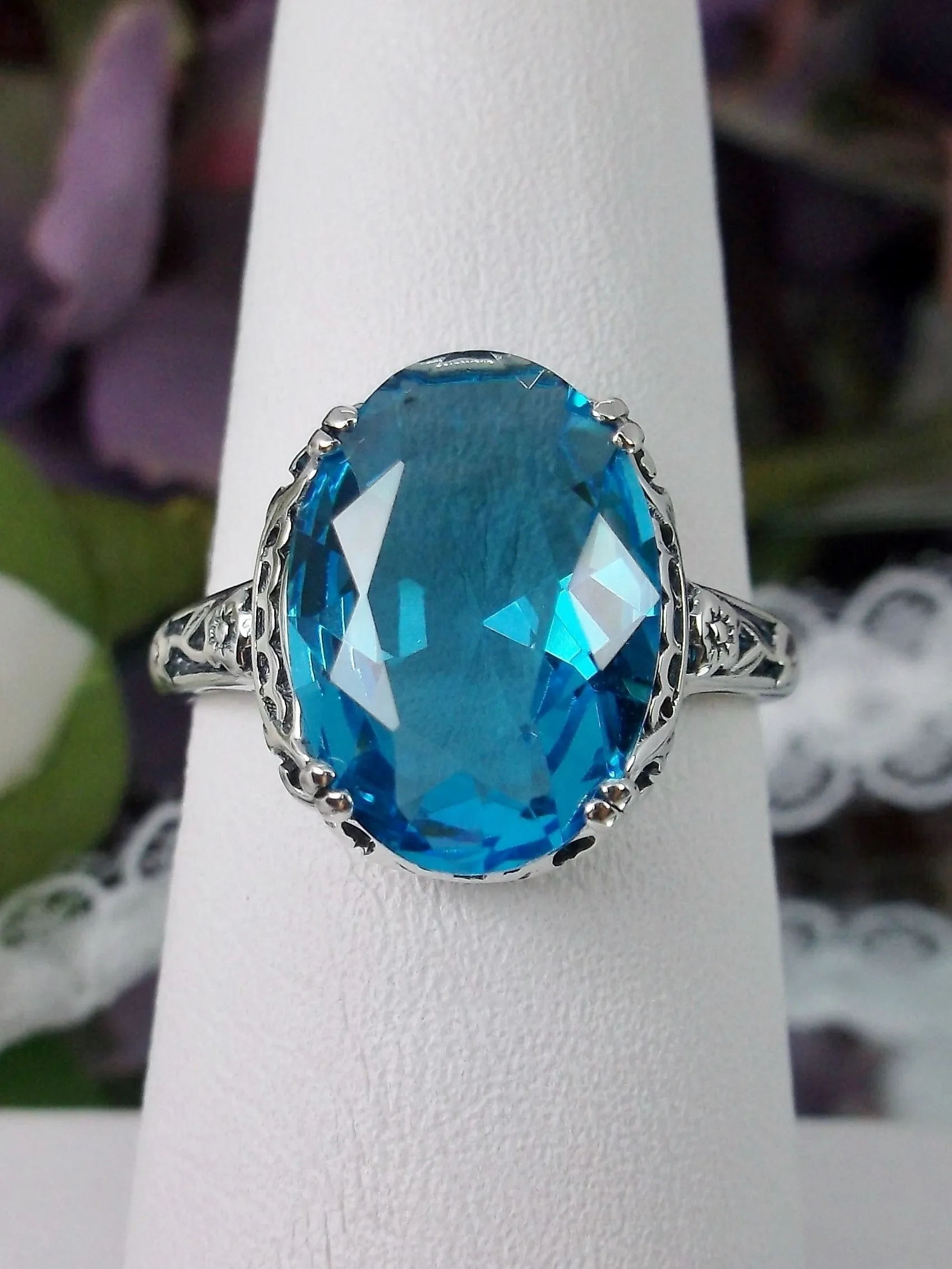 Swiss Blue Topaz Ring, Sterling Silver Edwardian Jewelry #D70