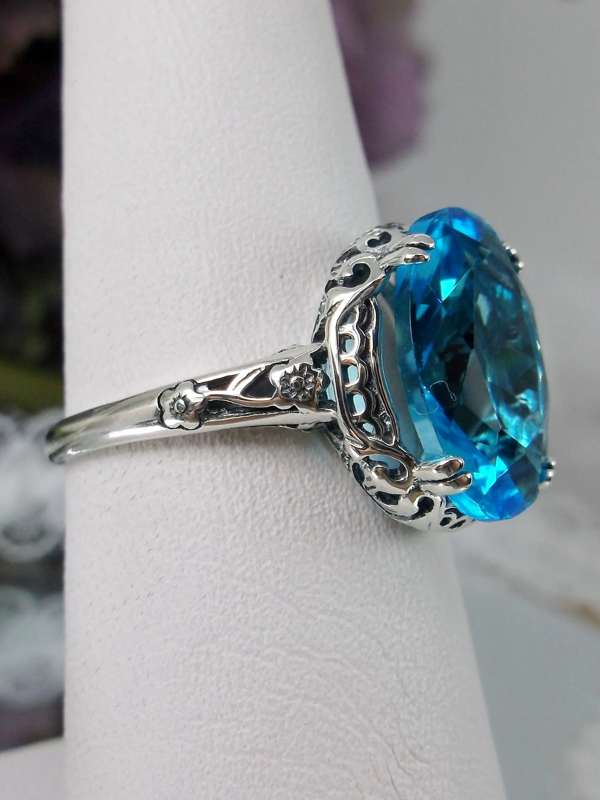 Swiss Blue Topaz Ring, Sterling Silver Edwardian Jewelry #D70