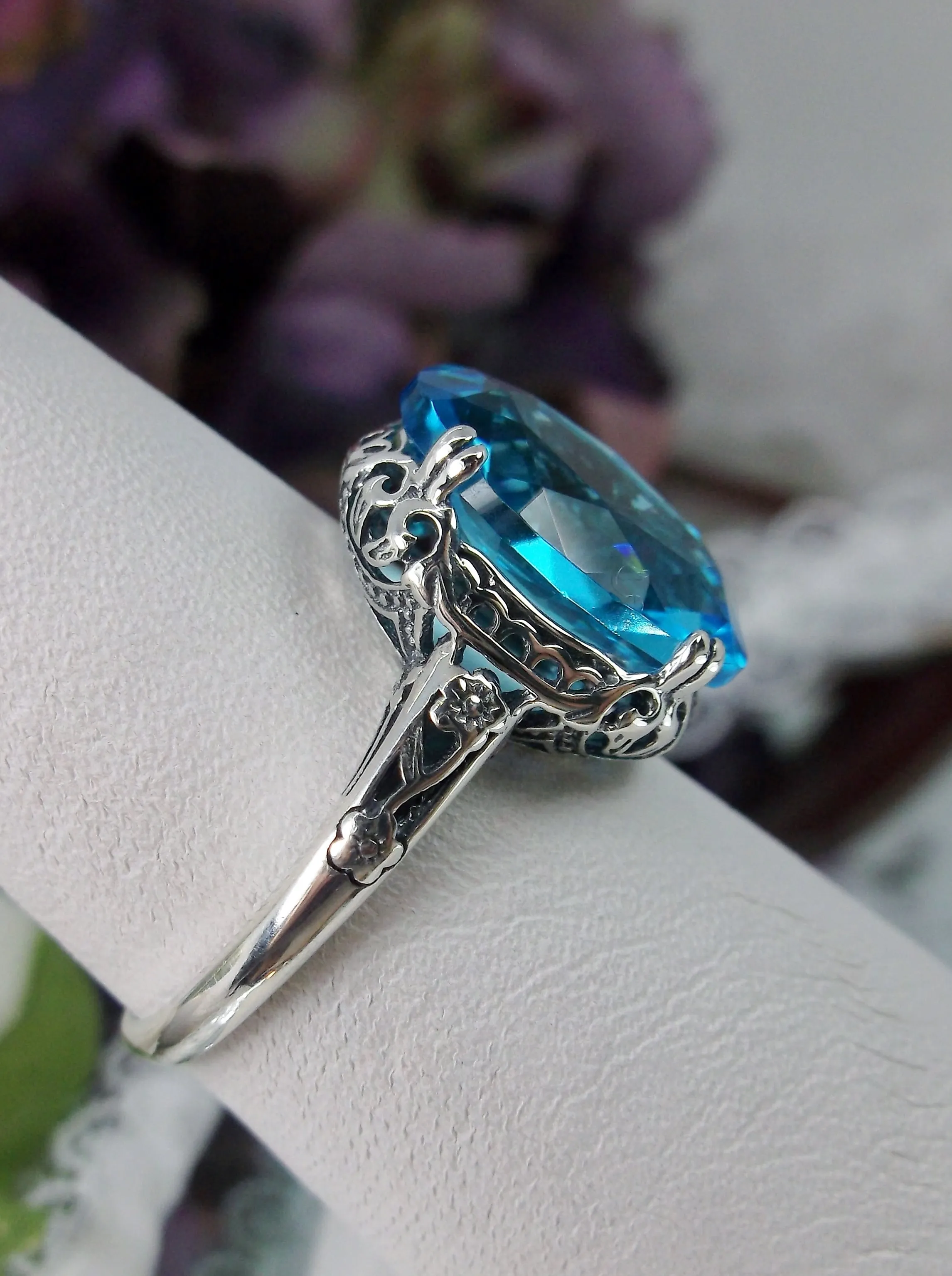Swiss Blue Topaz Ring, Sterling Silver Edwardian Jewelry #D70