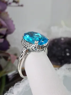 Swiss Blue Topaz Ring, Sterling Silver Edwardian Jewelry #D70