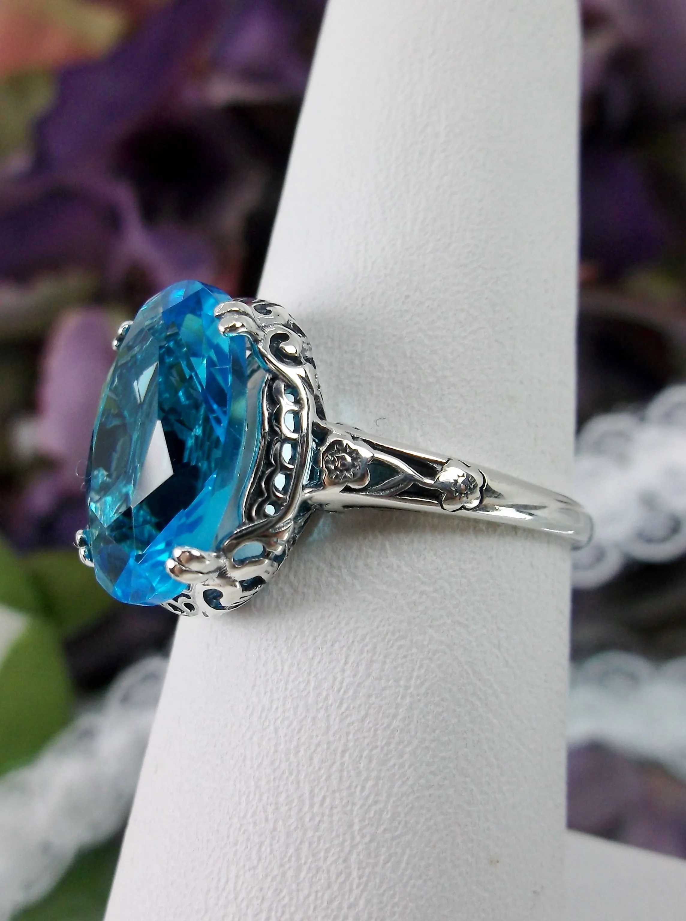 Swiss Blue Topaz Ring, Sterling Silver Edwardian Jewelry #D70