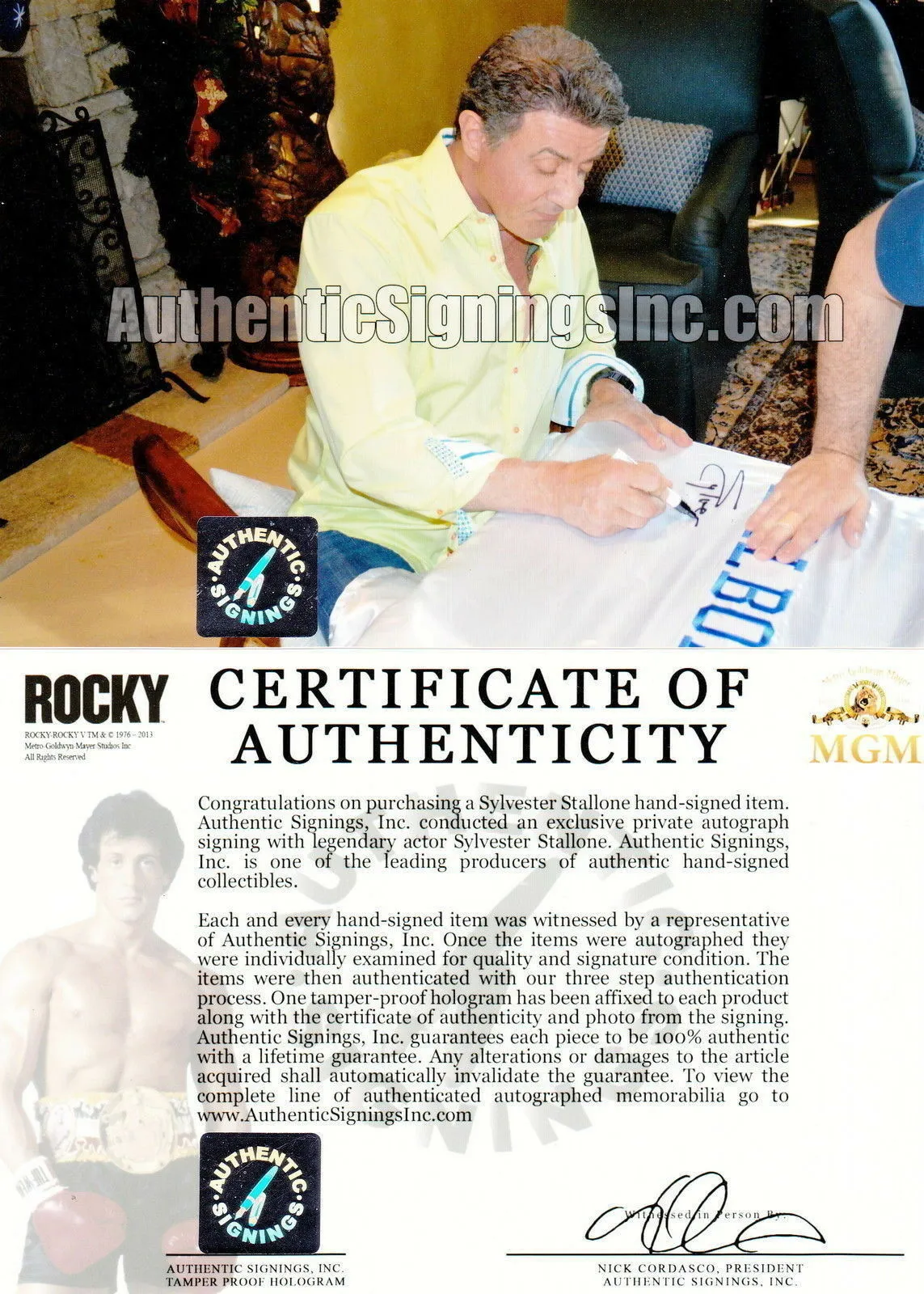 Sylvester Stallone Rocky Balboa Autographed ROCKY IV White Boxing Robe ASI Proof