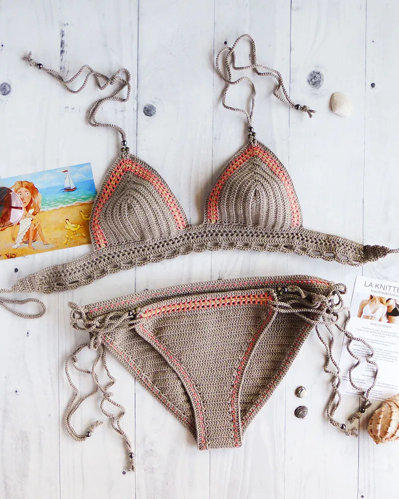 Tamarillo Beaded Crochet Swimsuit With Full Coverage Bottoms