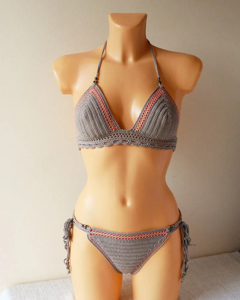Tamarillo Beaded Crochet Swimsuit With Full Coverage Bottoms