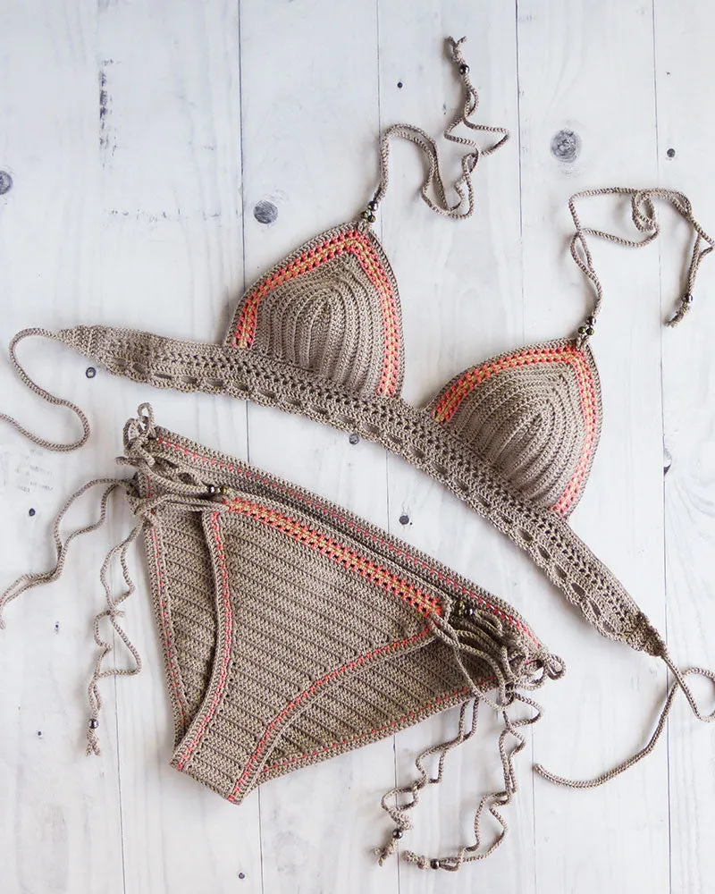 Tamarillo Beaded Crochet Swimsuit With Full Coverage Bottoms