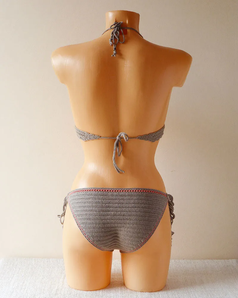 Tamarillo Beaded Crochet Swimsuit With Full Coverage Bottoms