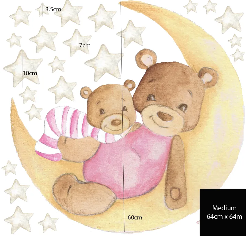 Teddy Bear's on the Moon Australian Design Hand Painted Peel & Stick, Removable Wall Decal. Nursery, Kids Playroom, Kids Teens Bedroom