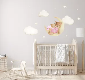 Teddy Bear's on the Moon Australian Design Hand Painted Peel & Stick, Removable Wall Decal. Nursery, Kids Playroom, Kids Teens Bedroom