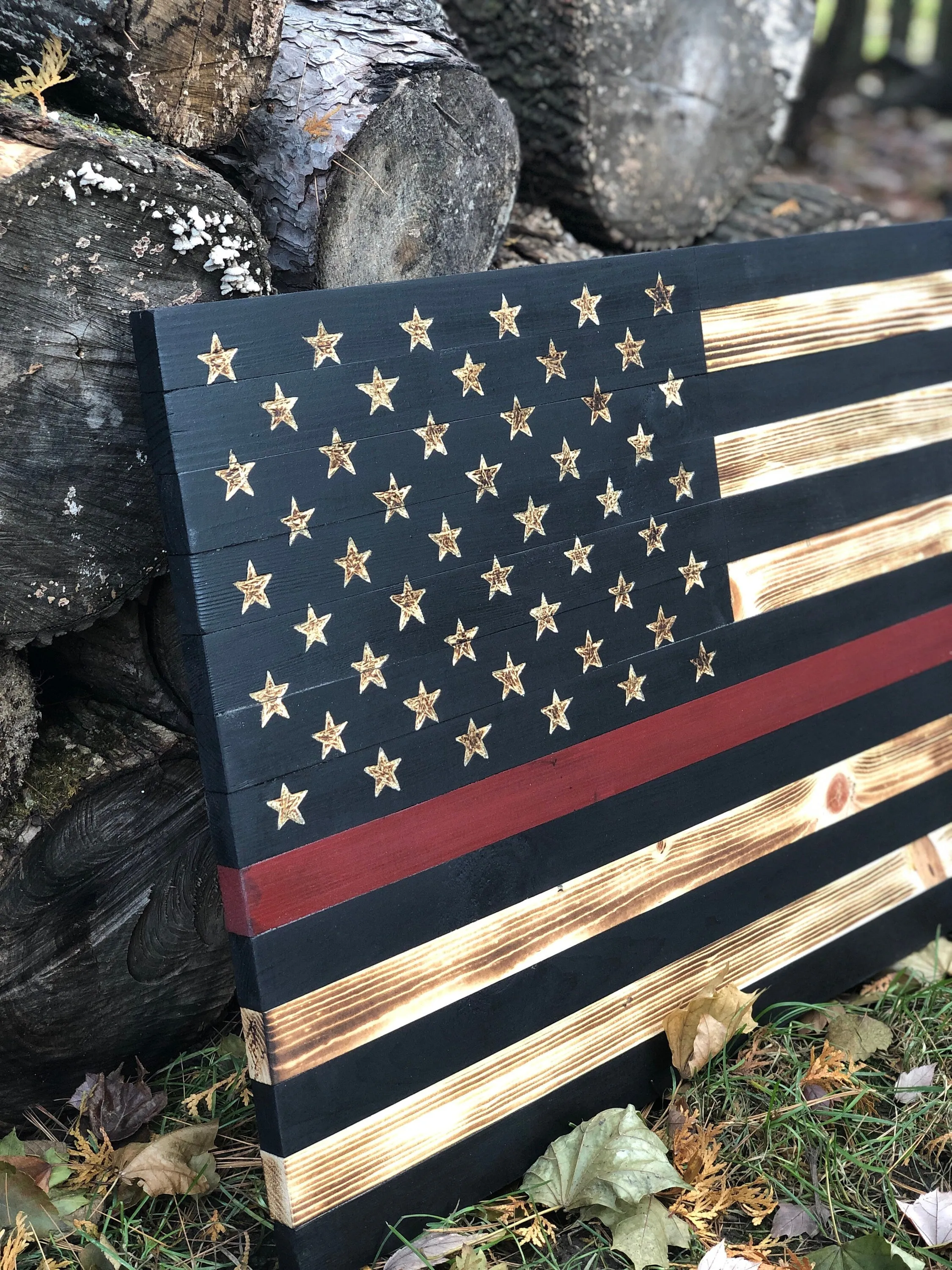 Thin Red Line Wooden Flag