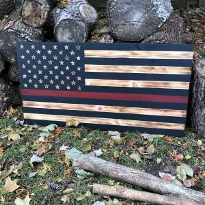 Thin Red Line Wooden Flag