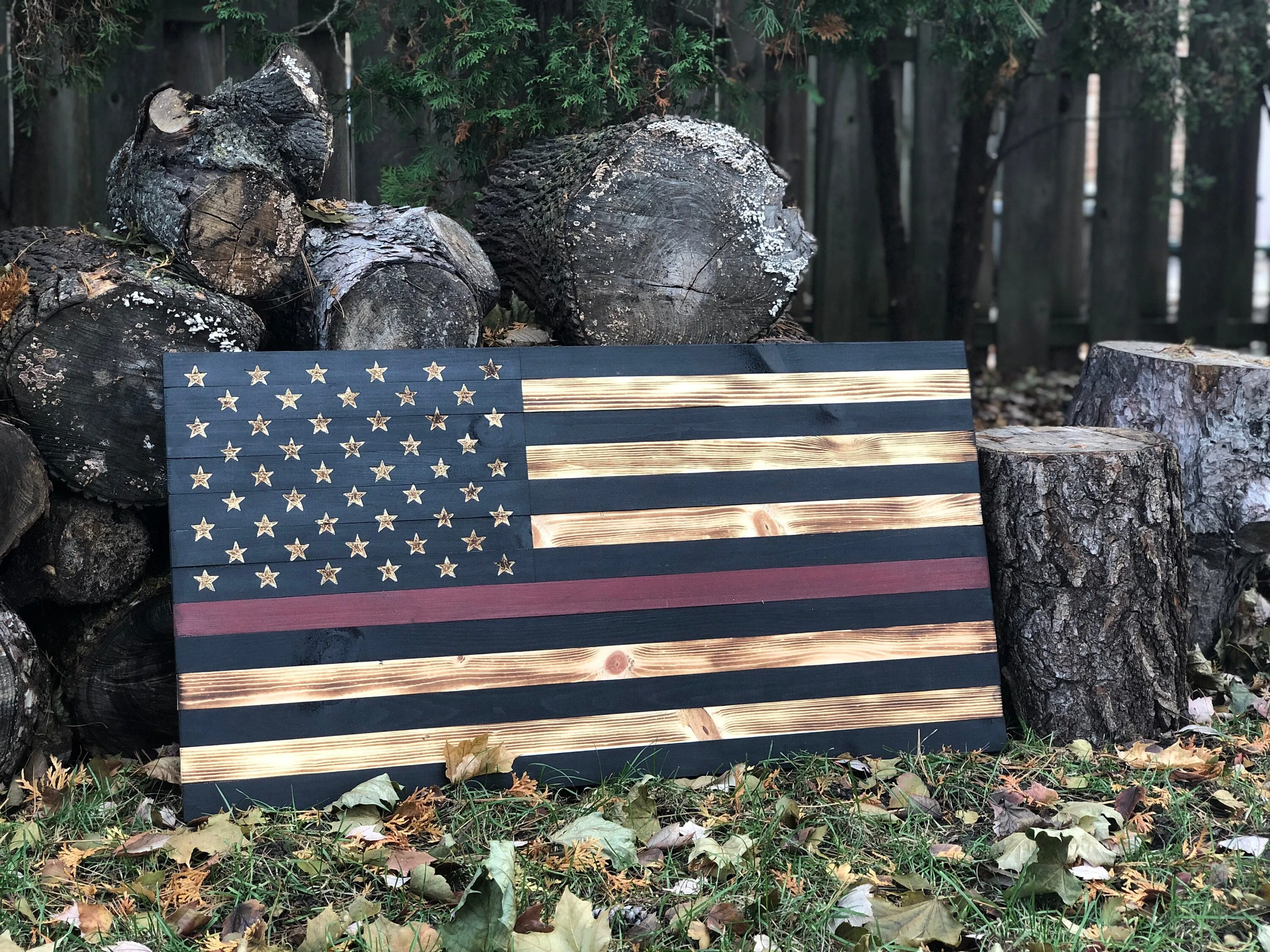 Thin Red Line Wooden Flag