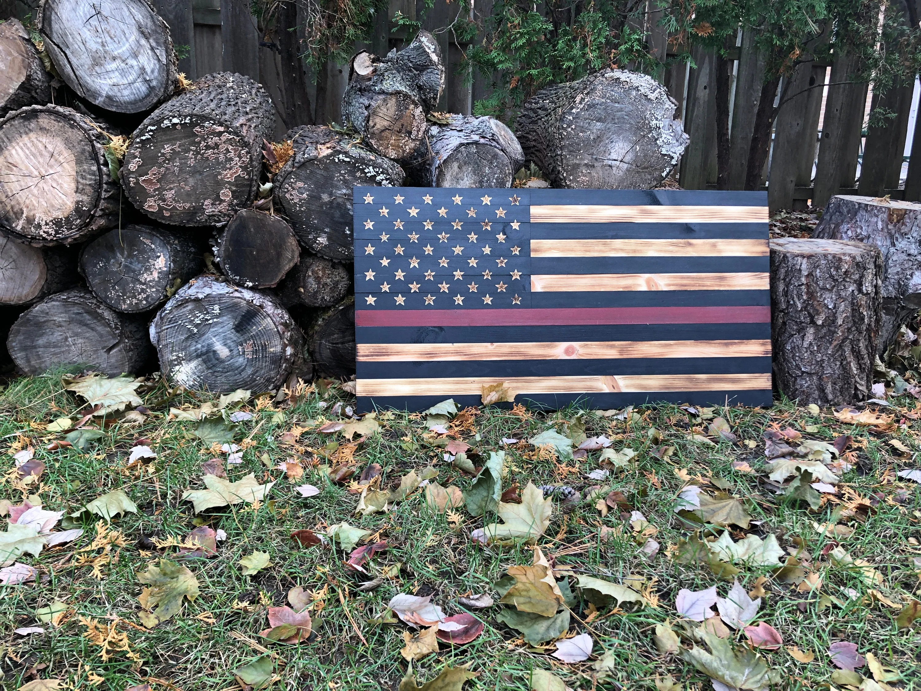 Thin Red Line Wooden Flag
