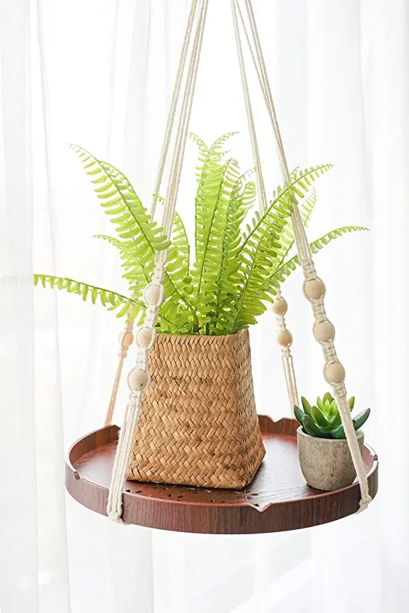 TIMEYARD Macrame Plant Hanger - Indoor Hanging Planter Shelf - Decorative Flower Pot Holder - Boho Bohemian Home Decor, in Box, for Succulents, Cacti, Small Plants