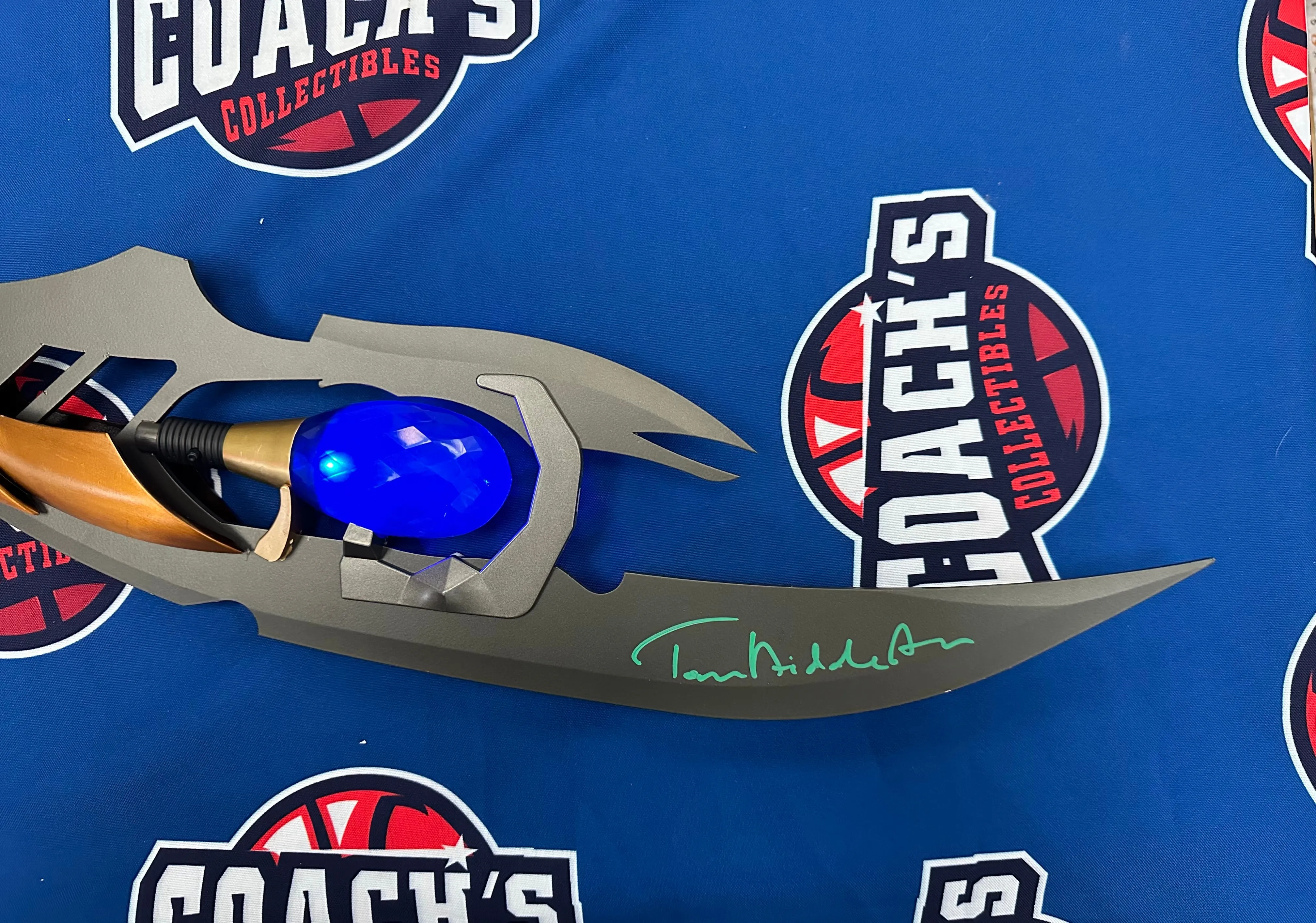 Tom Hiddleston Autographed Full Size 46" Loki Scepter with Light up Infinity Stone & Stand  (SWAU)