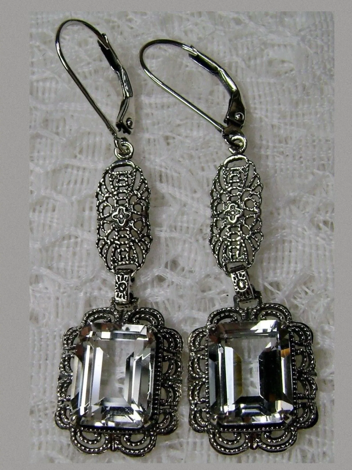 Topaz Earrings, Natural Gemstones, Long Festoon Filigree #E8