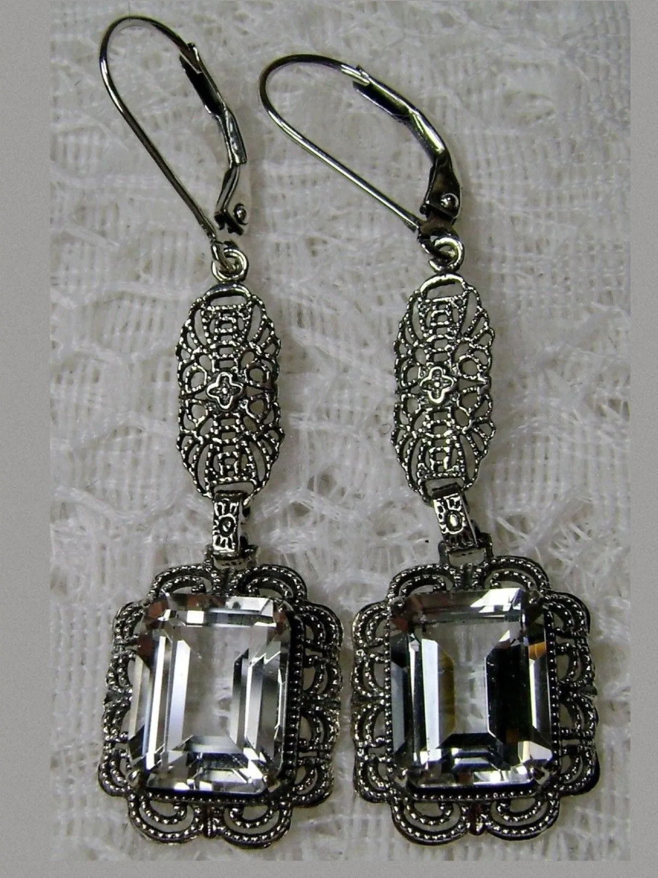 Topaz Earrings, Natural Gemstones, Long Festoon Filigree #E8