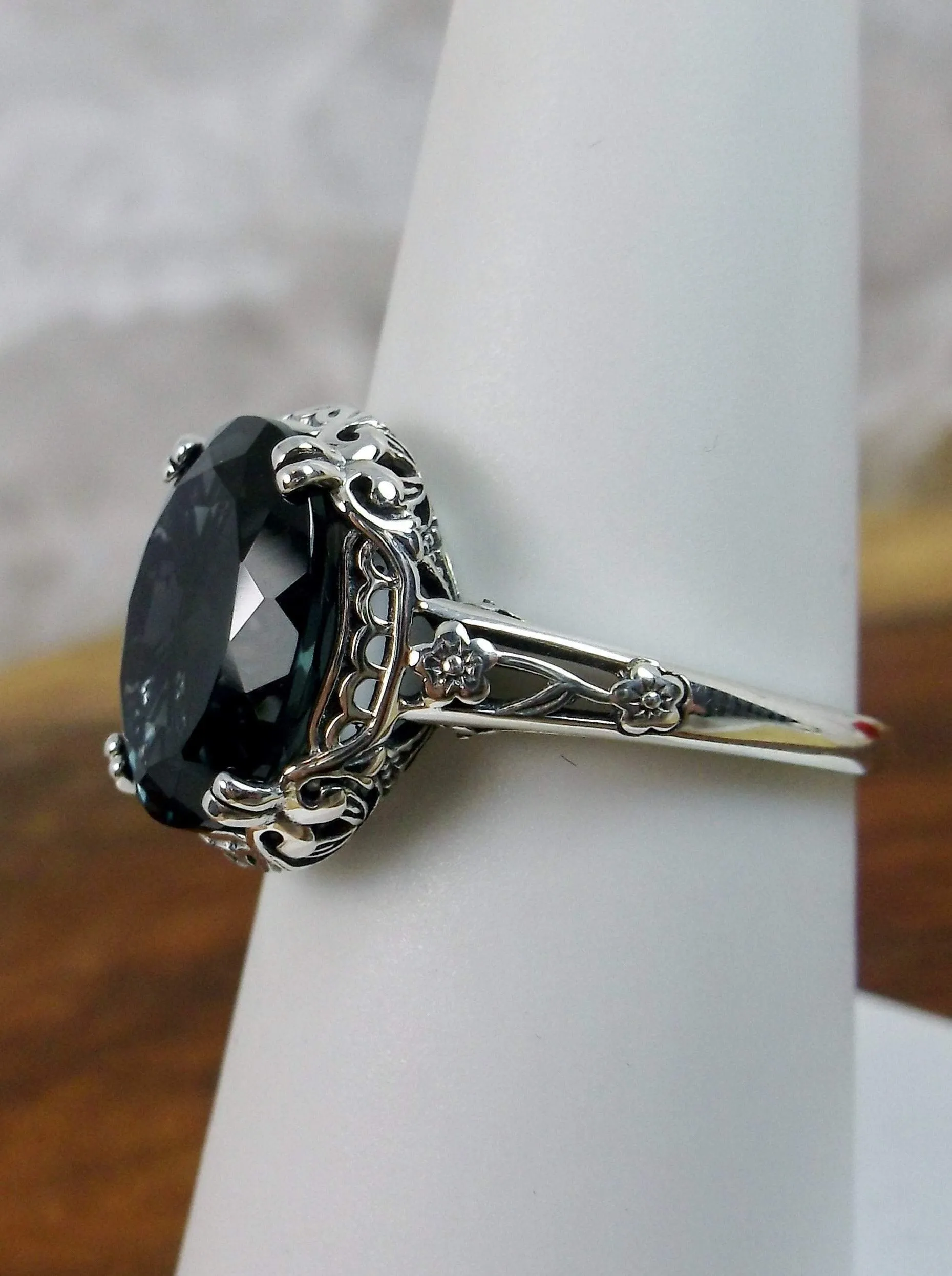 Topaz Ring, Natural London Blue Gemstone, Edwardian Antique Reproduction Jewelry #D70z