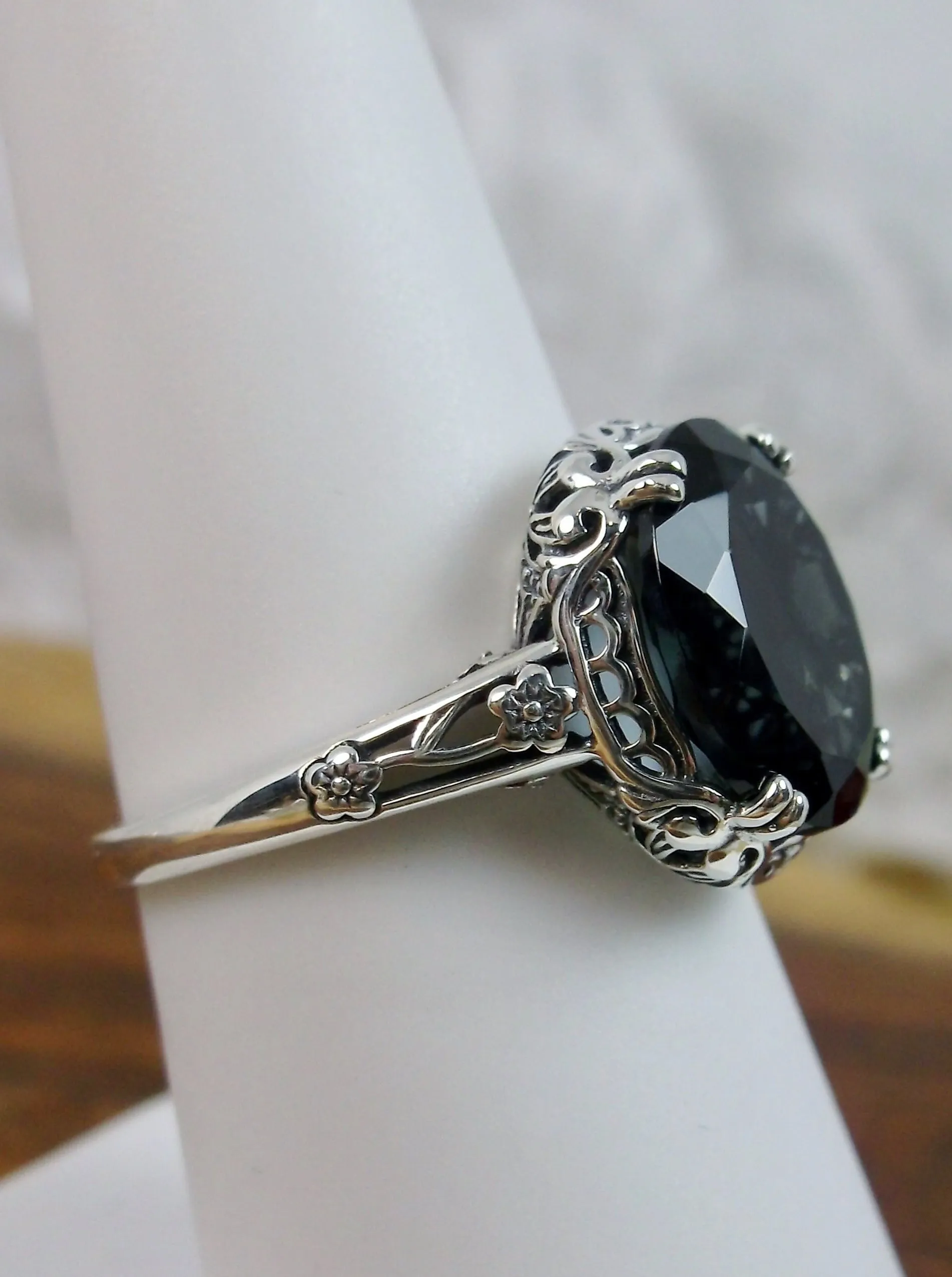 Topaz Ring, Natural London Blue Gemstone, Edwardian Antique Reproduction Jewelry #D70z