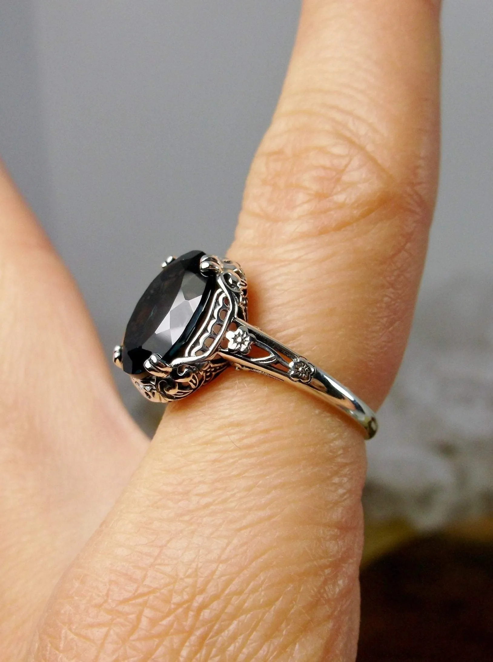 Topaz Ring, Natural London Blue Gemstone, Edwardian Antique Reproduction Jewelry #D70z