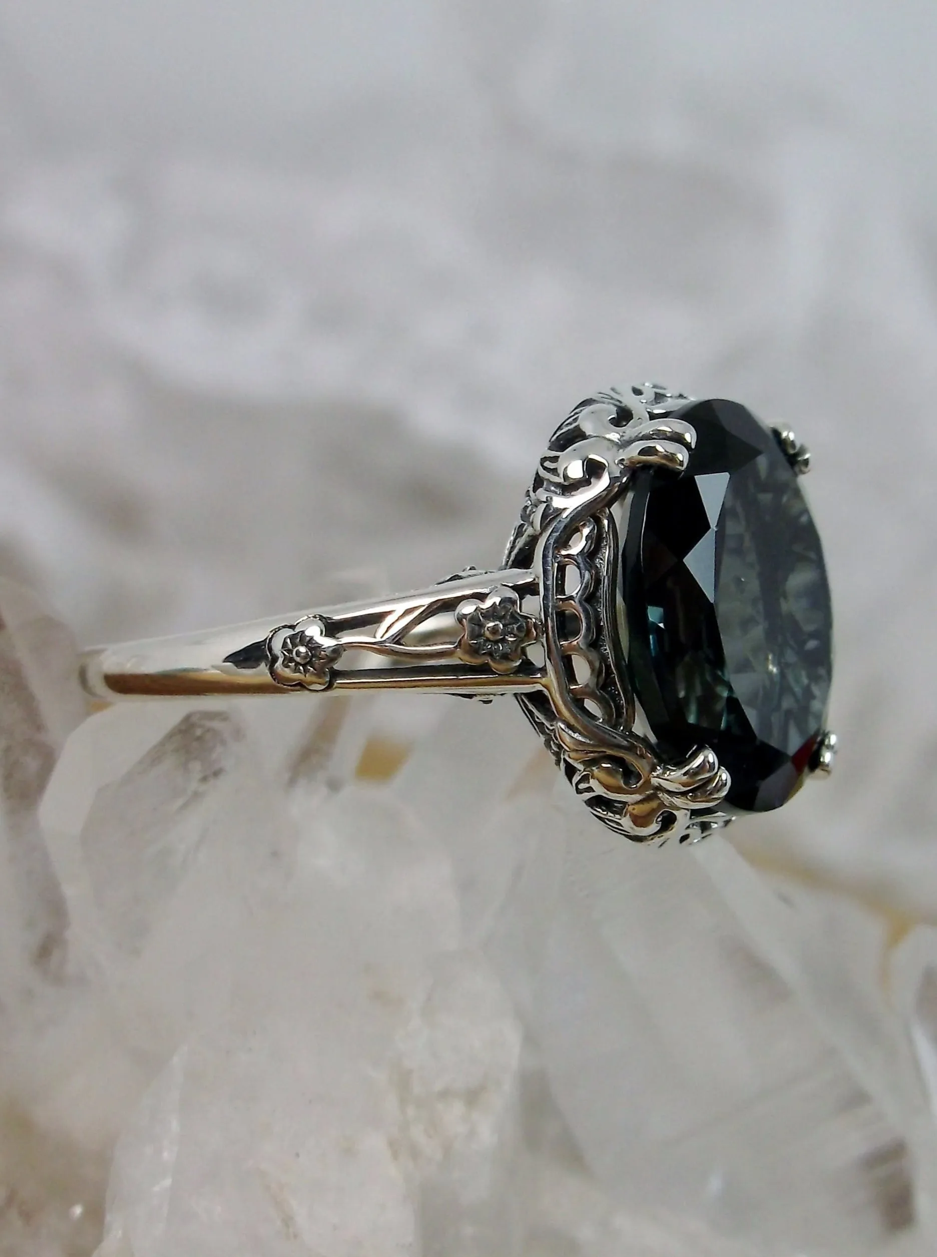 Topaz Ring, Natural London Blue Gemstone, Edwardian Antique Reproduction Jewelry #D70z