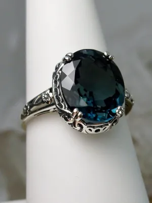 Topaz Ring, Natural London Blue Gemstone, Edwardian Antique Reproduction Jewelry #D70z