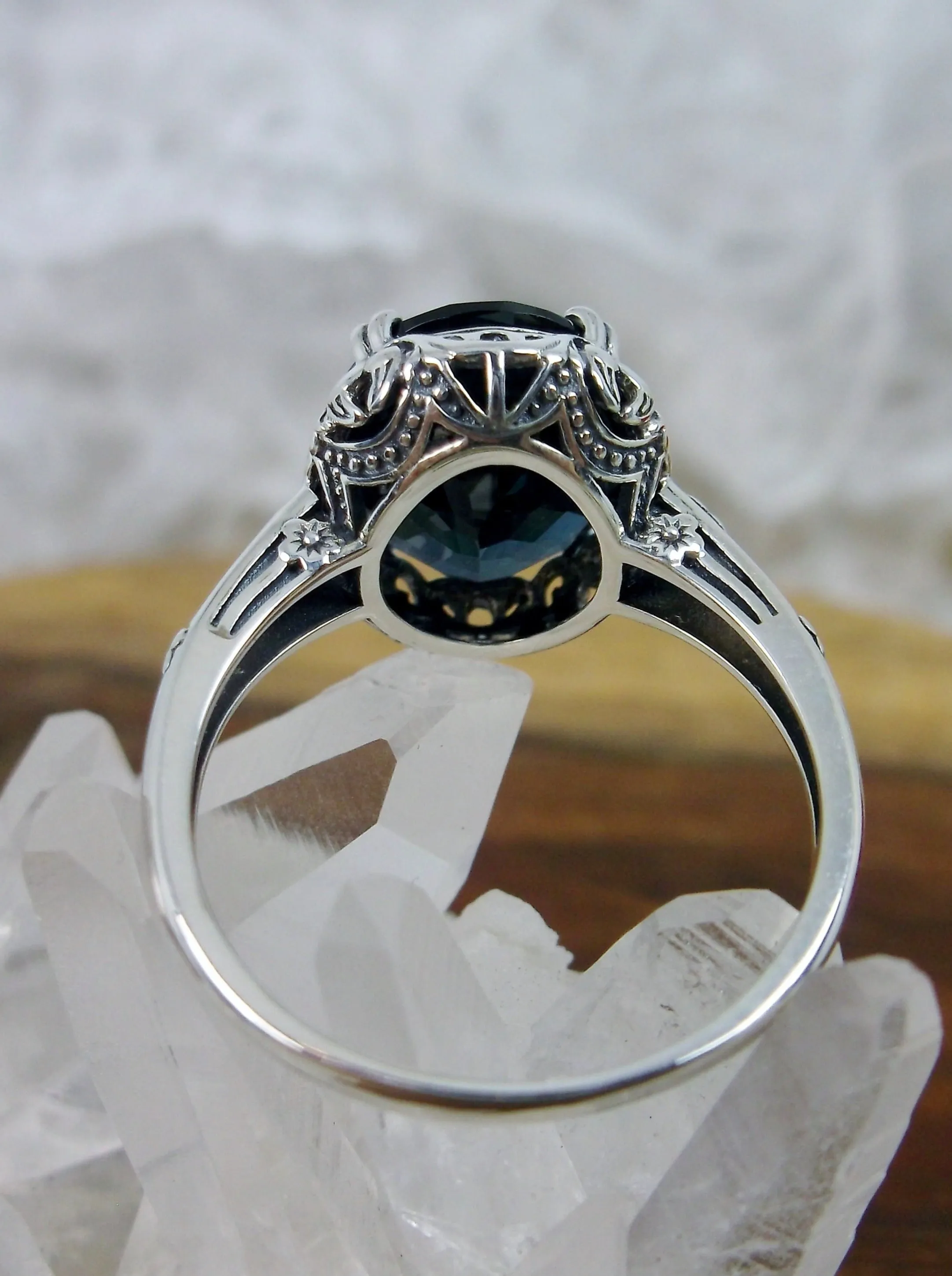 Topaz Ring, Natural London Blue Gemstone, Edwardian Antique Reproduction Jewelry #D70z