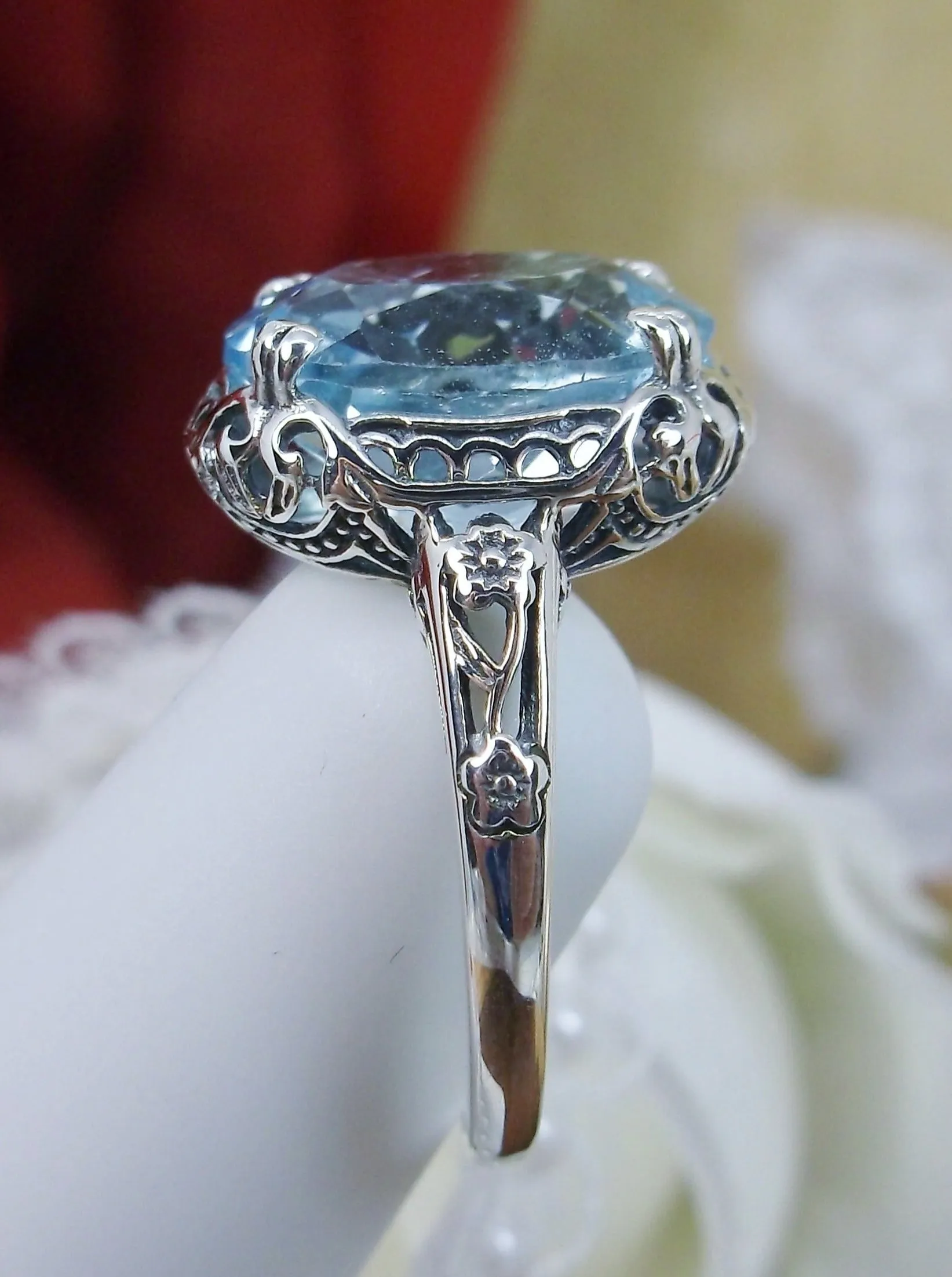 Topaz Ring, Natural Sky Blue Gemstone, Edwardian Antique Reproduction Jewelry #D70z