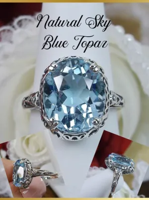 Topaz Ring, Natural Sky Blue Gemstone, Edwardian Antique Reproduction Jewelry #D70z