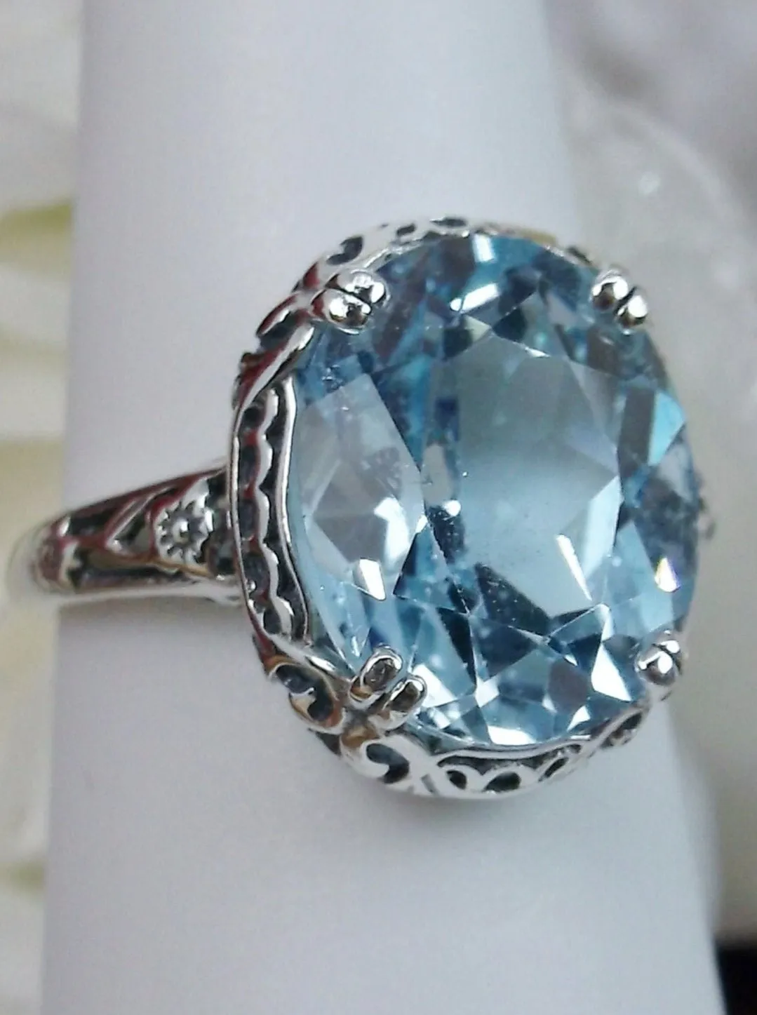Topaz Ring, Natural Sky Blue Gemstone, Edwardian Antique Reproduction Jewelry #D70z