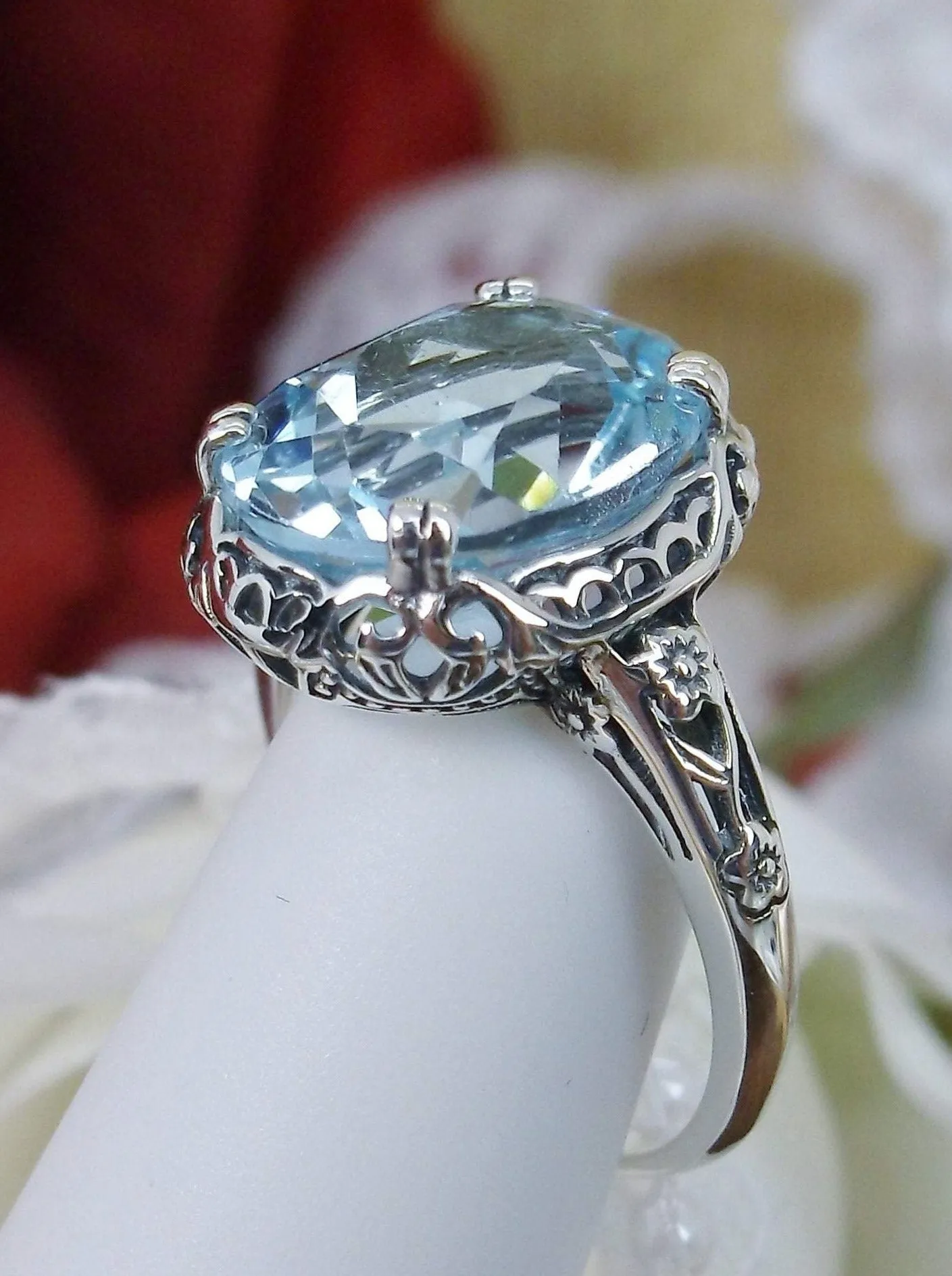 Topaz Ring, Natural Sky Blue Gemstone, Edwardian Antique Reproduction Jewelry #D70z