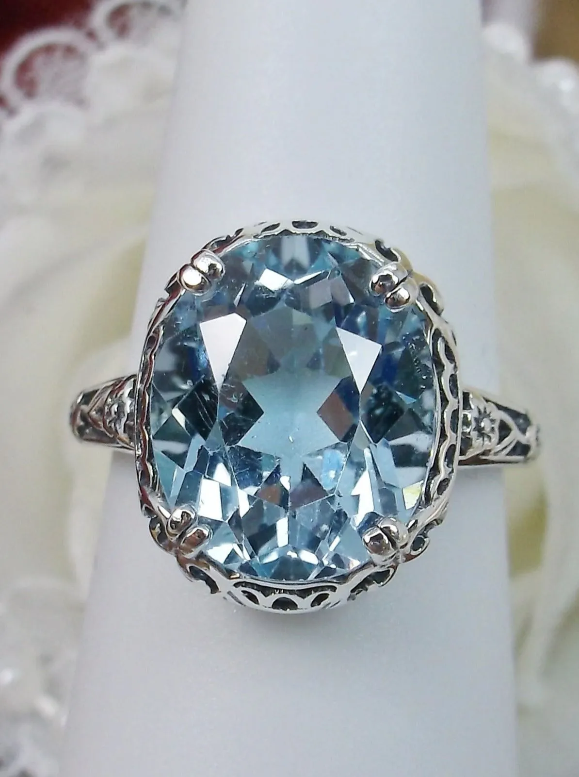 Topaz Ring, Natural Sky Blue Gemstone, Edwardian Antique Reproduction Jewelry #D70z