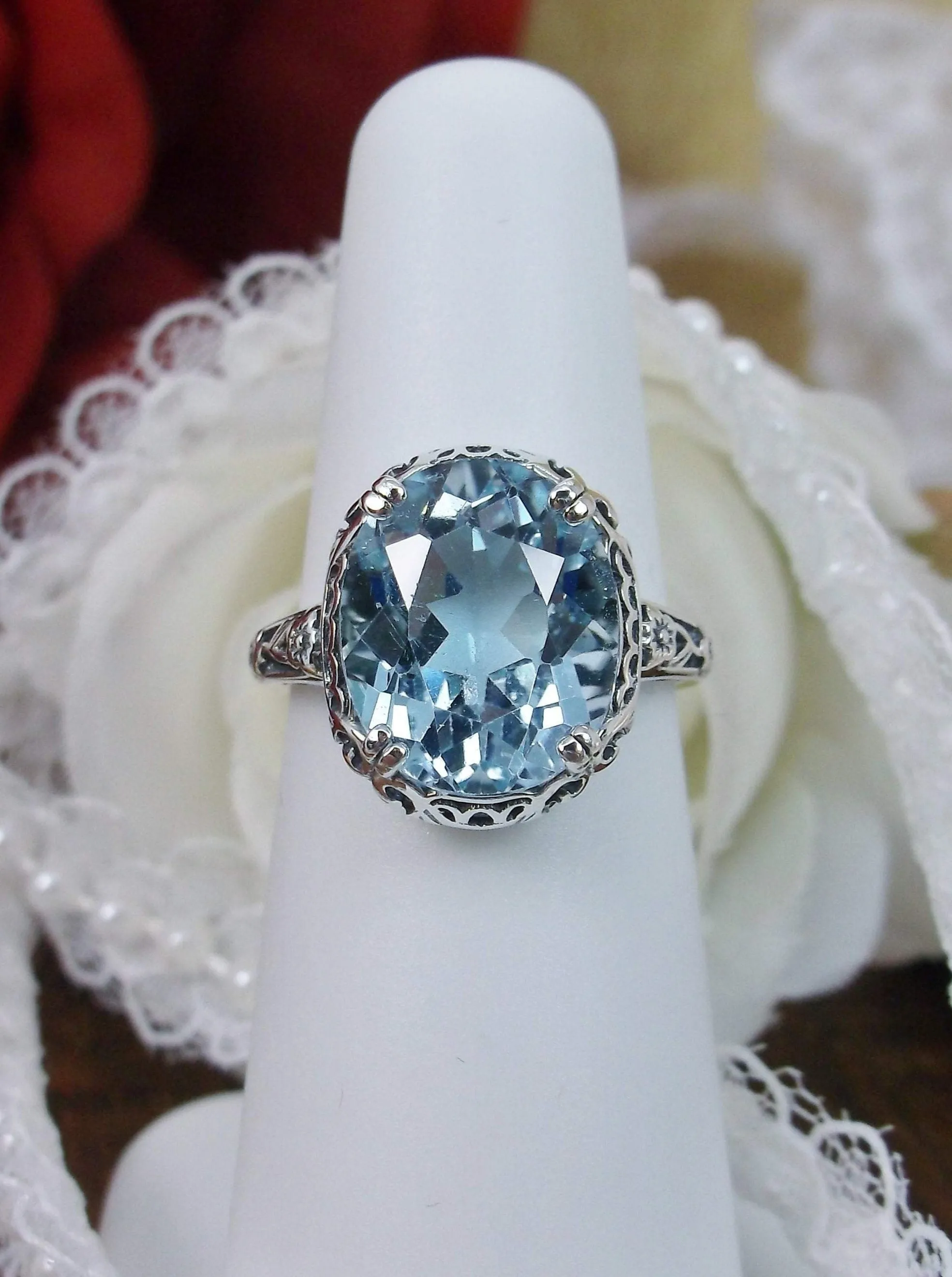 Topaz Ring, Natural Sky Blue Gemstone, Edwardian Antique Reproduction Jewelry #D70z