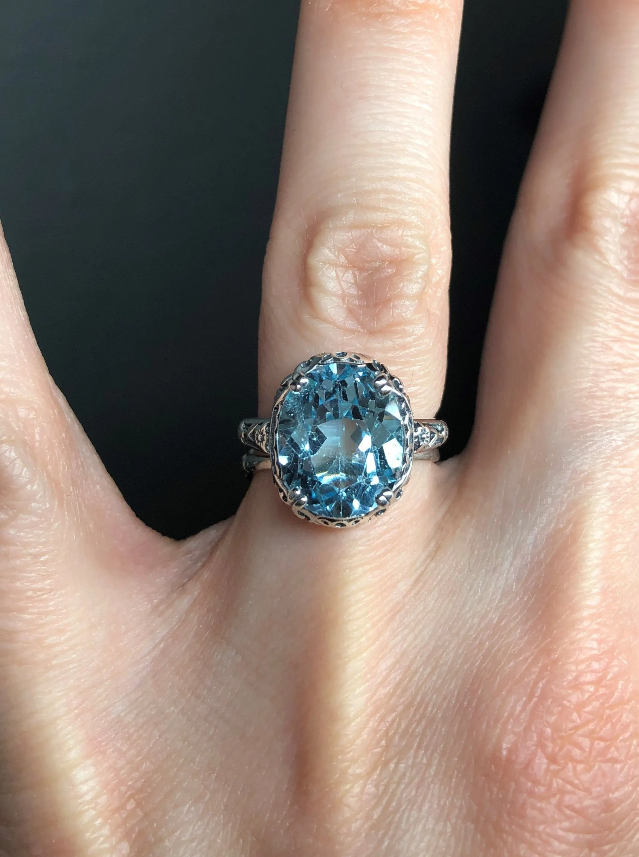 Topaz Ring, Natural Sky Blue Gemstone, Edwardian Antique Reproduction Jewelry #D70z