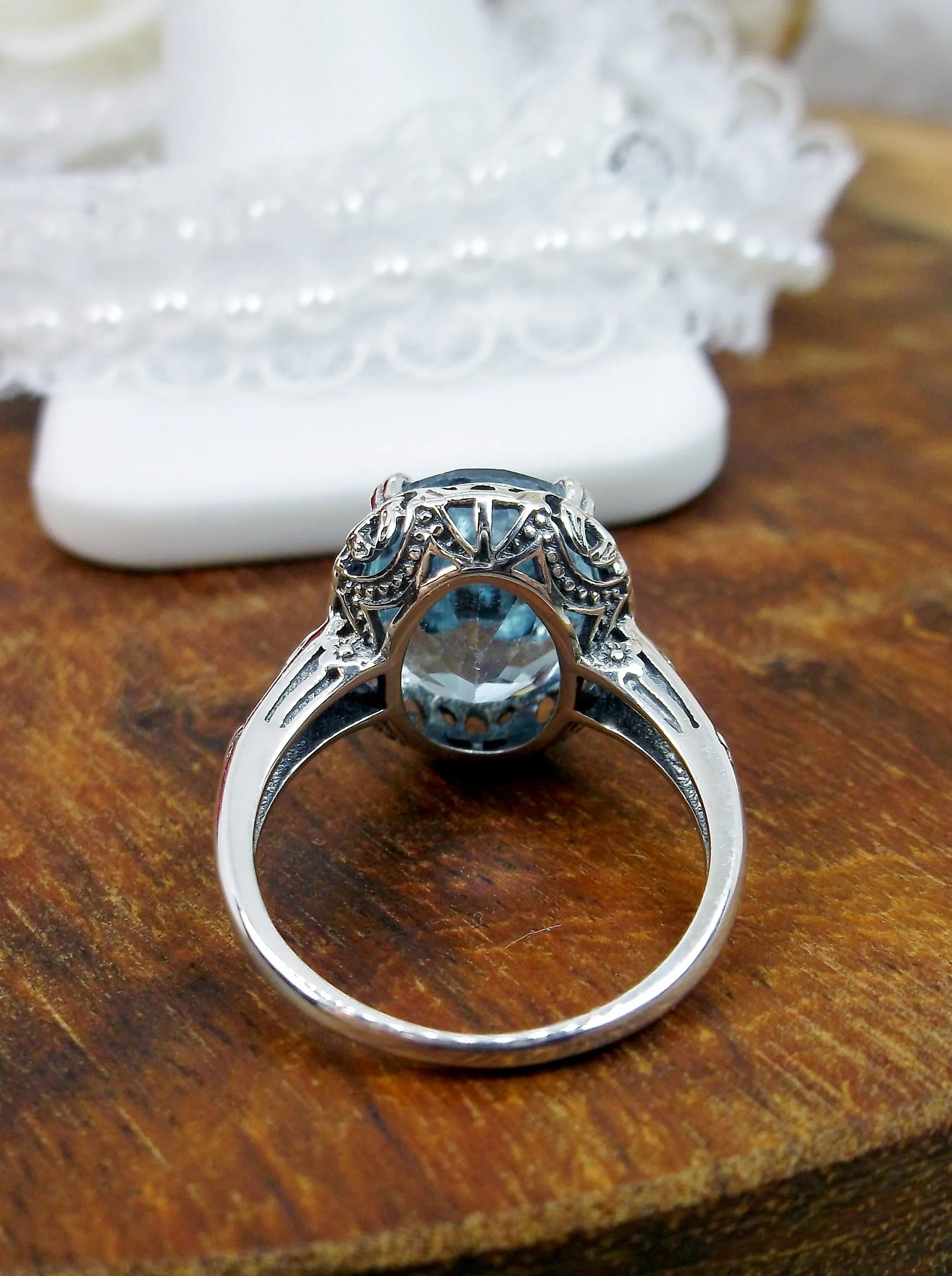 Topaz Ring, Natural Sky Blue Gemstone, Edwardian Antique Reproduction Jewelry #D70z
