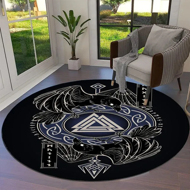 Transform Your Space with the Power of Norse Mythology: Tree of Life Valknut Round Rug