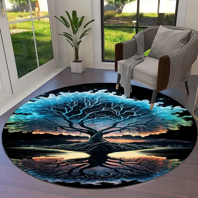 Transform Your Space with the Power of Norse Mythology: Tree of Life Valknut Round Rug