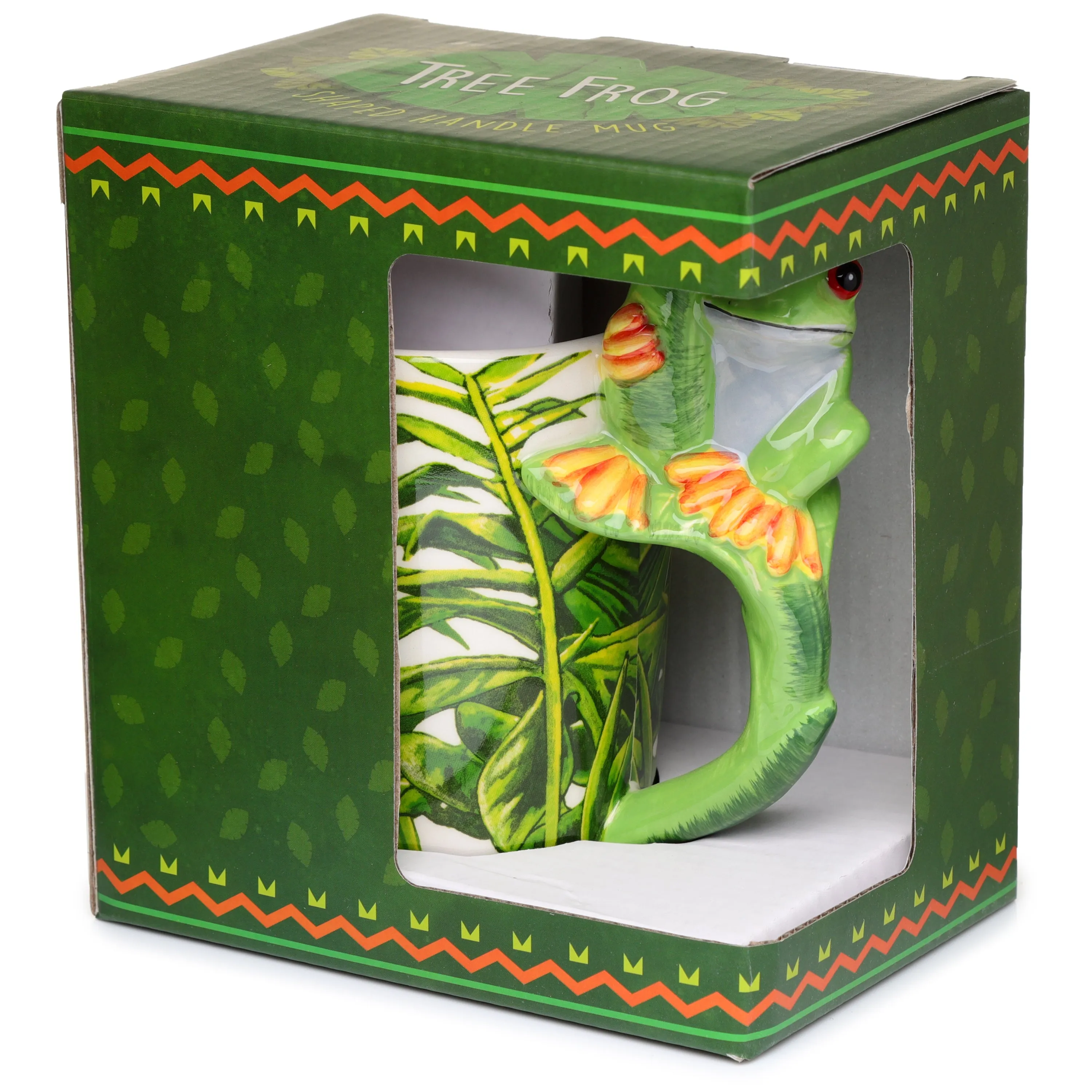 Tree Frog with Foliage Decal Ceramic Shaped Handle Mug