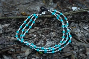 Turquoise & Silver Triple-Strand Boho Bracelet