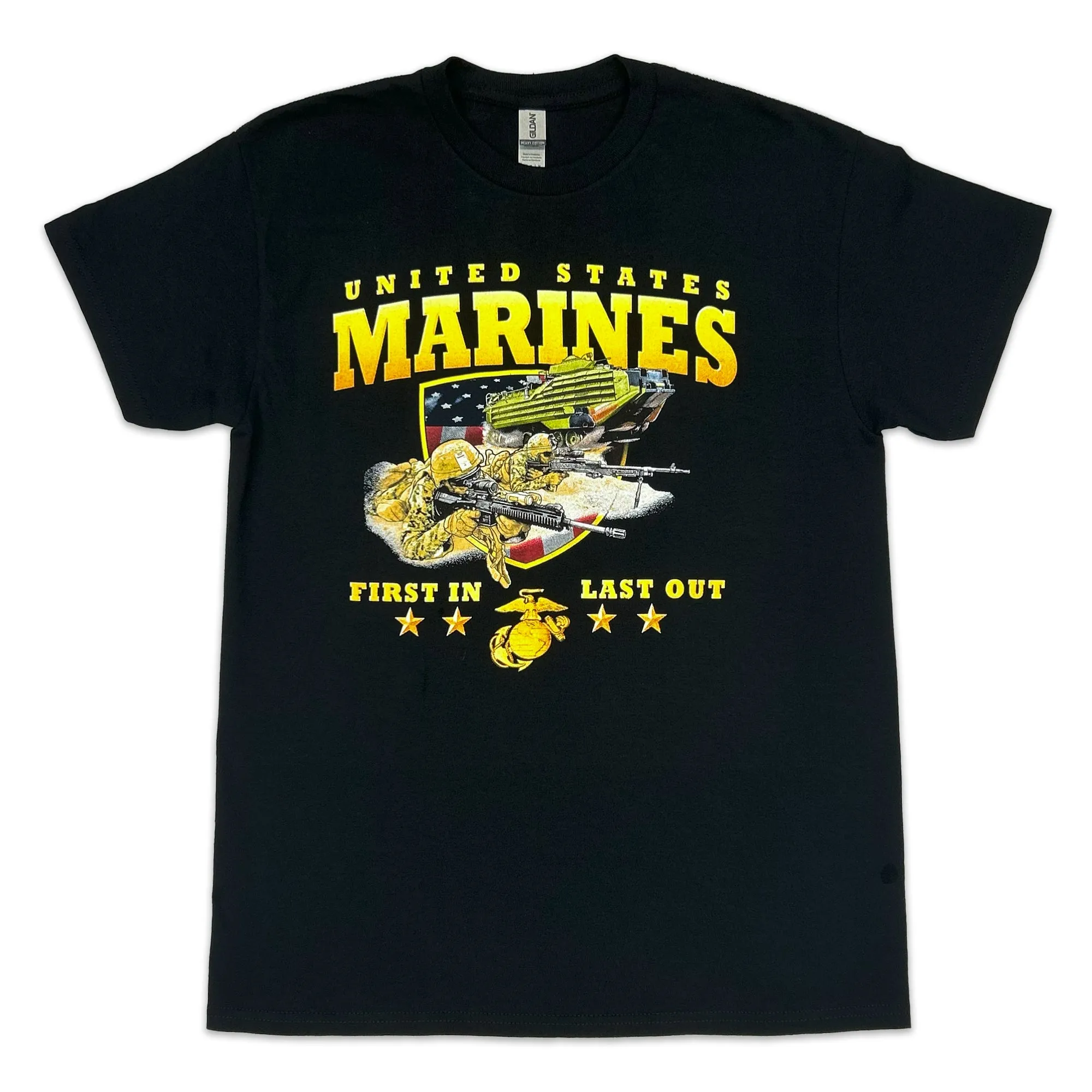 United States Marines Rush First In Last Out T-Shirt (Black)