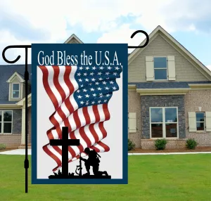 USA Military Soldier Patriotic Garden Flag, In memory Veteran memorial grave sign, 4th of July Banner, God Bless the USA Yard decor